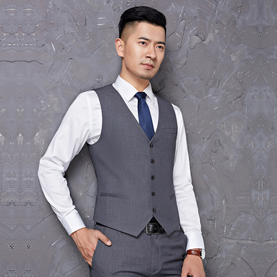 NXF7117004西装马甲男修身韩版潮正装定做商务西服马夹定制灰色休闲英伦职业男装背心定做工厂广州西服定做厂家