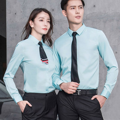 NC01男女同款职业衬衣长袖修身银行4S店教师工作服正装衬衫定制绣logo