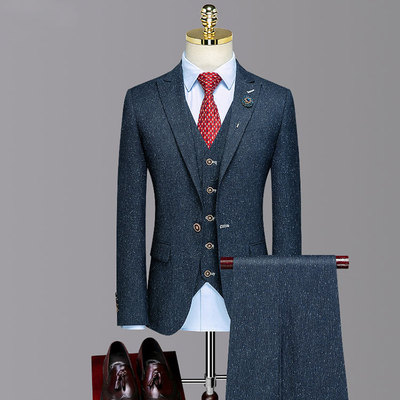 D30WM西服套装男婚礼新郎结婚定制礼服韩版修身青年休闲帅气西装三件套   舒适面料 修身版型 英伦绅士 轻奢西装