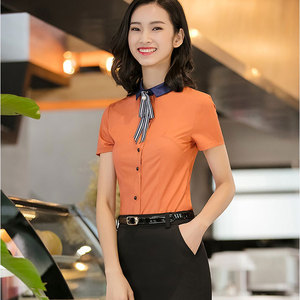 NV113橙色衬衣女短袖修身职业OL正装工作服定制