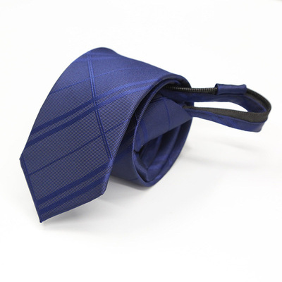 LD001深蓝色条纹斜格子领带定制