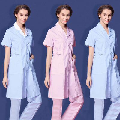 YM009医院门诊药店护士服定做_美容院工作服定做2019新款_月子中心SPA美容师服装女套装定制_广州工衣定制厂家