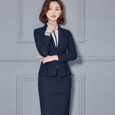 NVXF05职业装女装套装三件套商务面试正装女条纹西装西服工作服套装定制