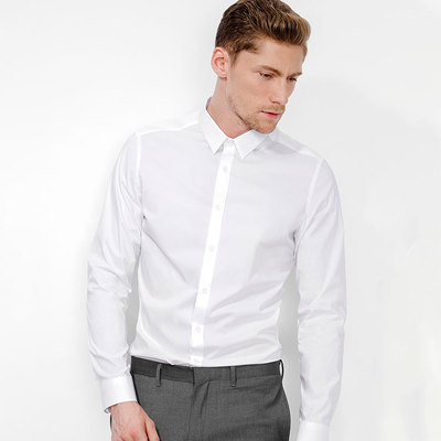 NC09新款男士长袖修身衬衣商务男衬衫 纯色白潮定做